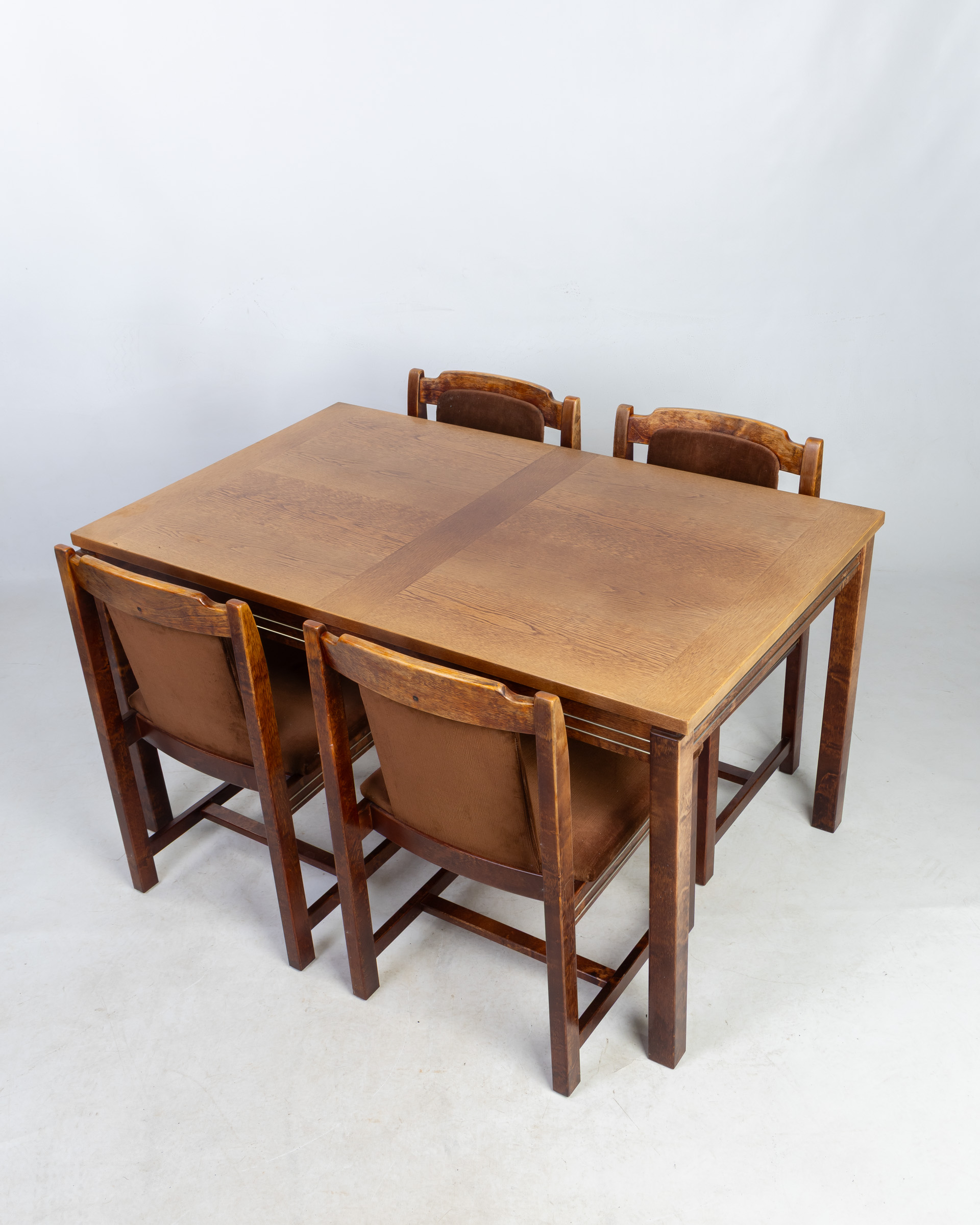 Vintage Wooden Dining Table with Fabric Chairs