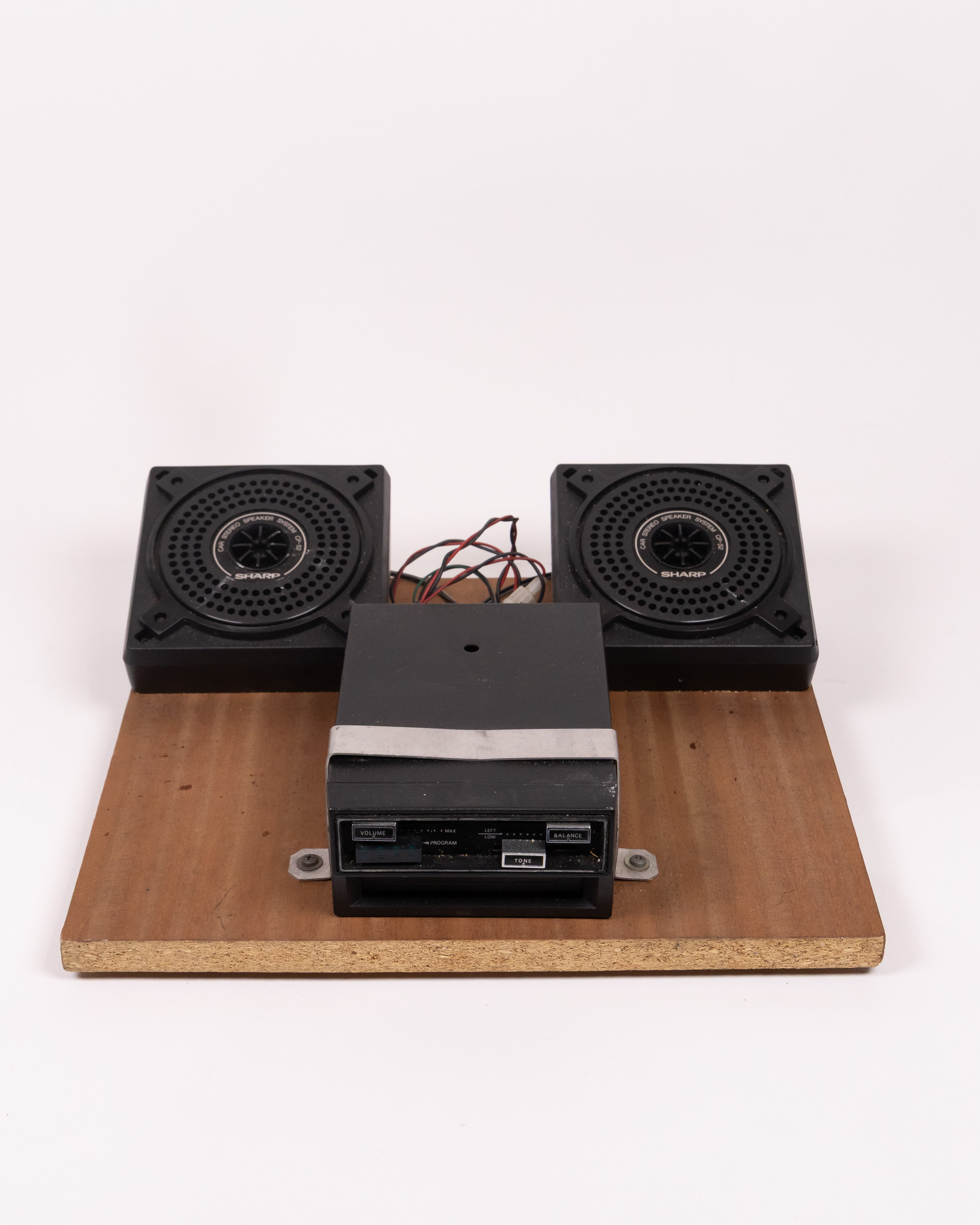 Sharp 8Track Car Stereo Speaker System with Wood Base