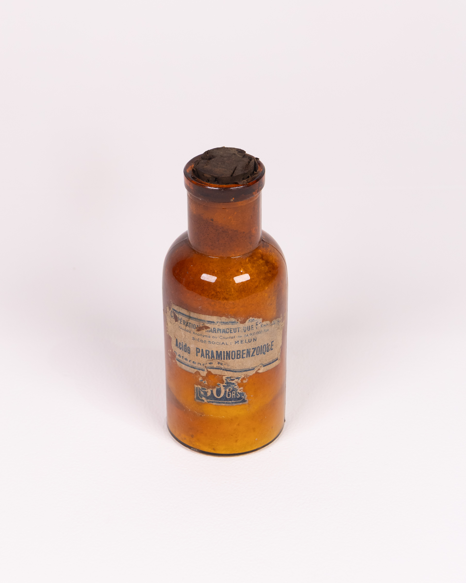 Vintage Brown Glass Medical Bottle with Label