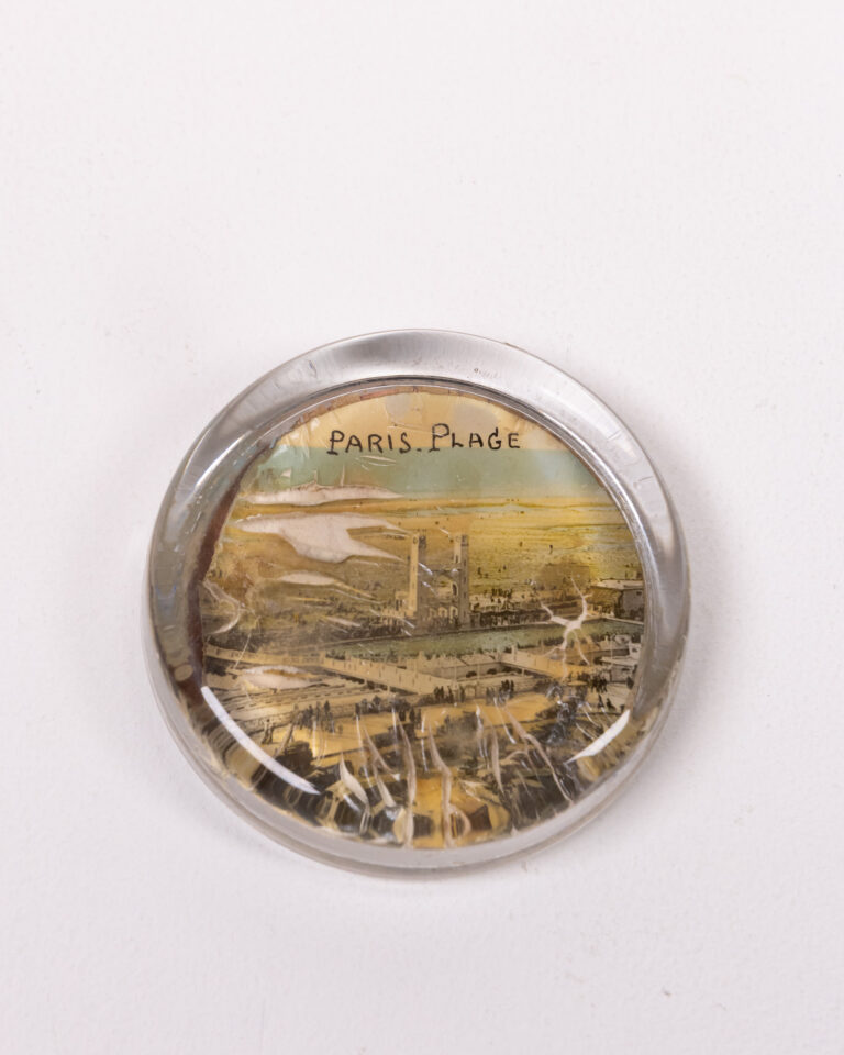 Vintage 'Paris Plage' Glass Paperweight