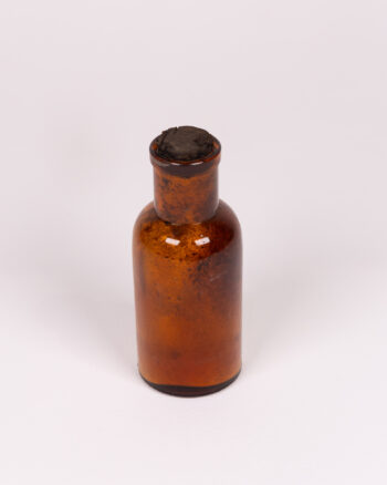 Vintage Brown Glass Medical Bottle with Label