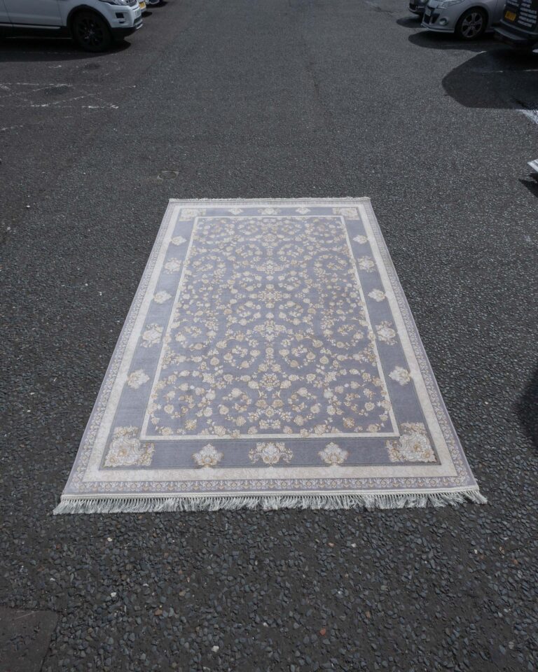 Floral Grey Rug with Cream and Gold Detailing JR12