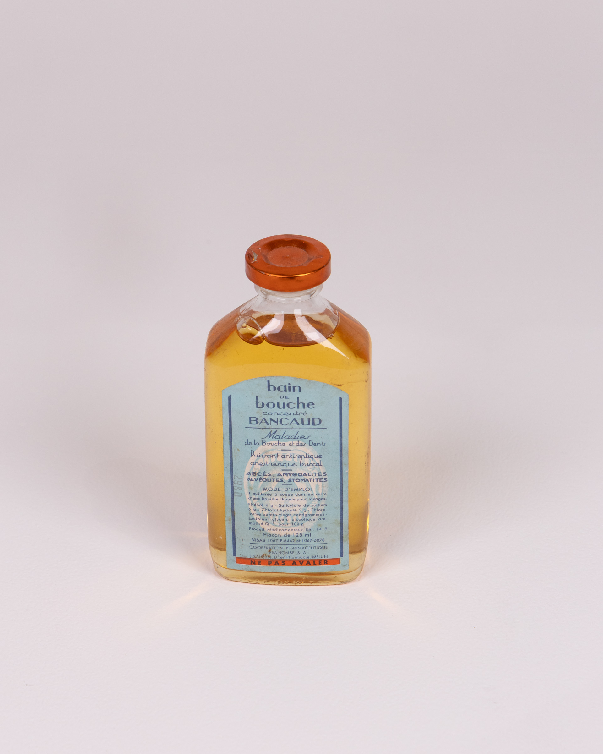Vintage BAZAUD Glass ‘Bain de Bouche’ Bottle with Label