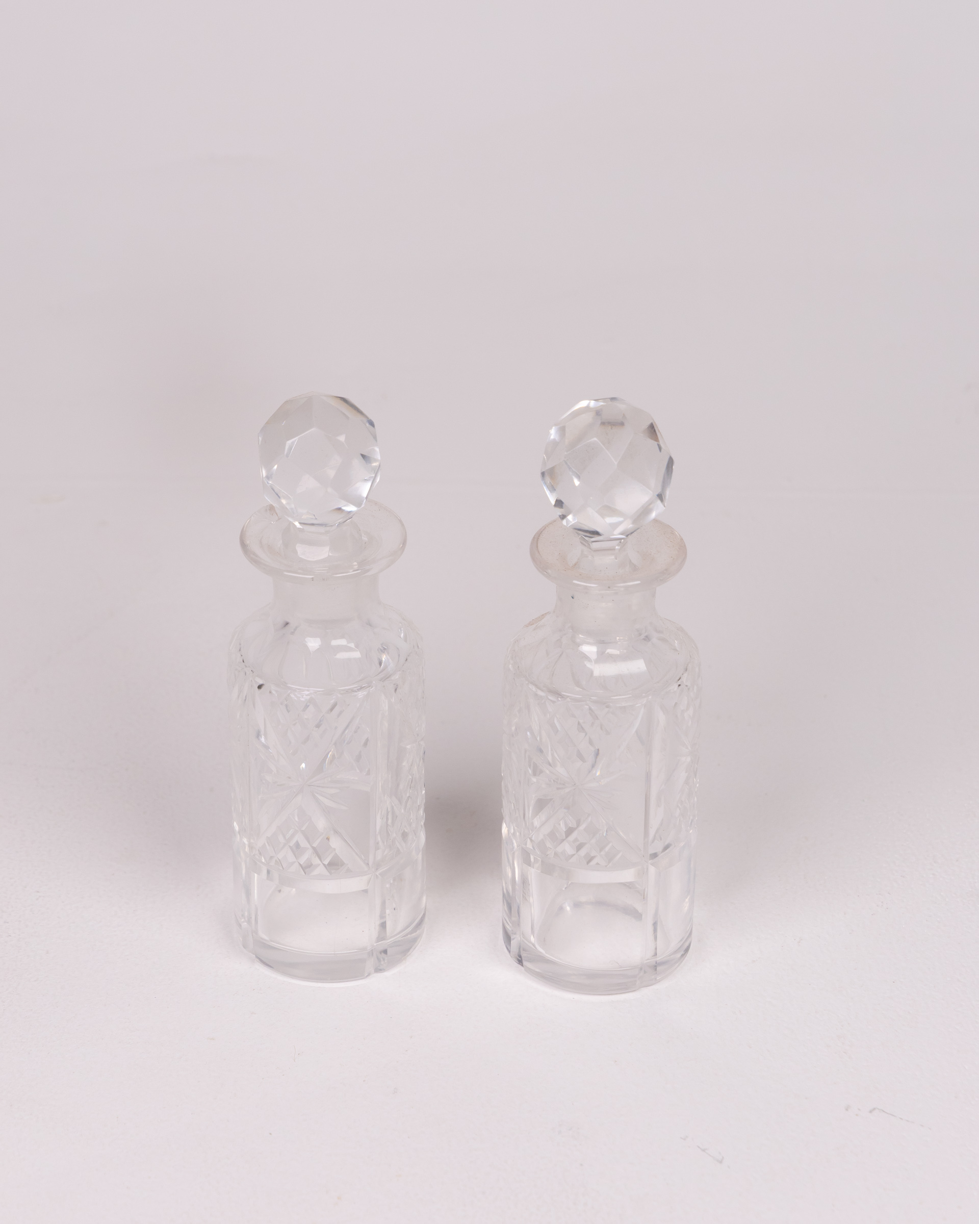 Vintage Cut Glass Scent Bottles with Faceted Stoppers