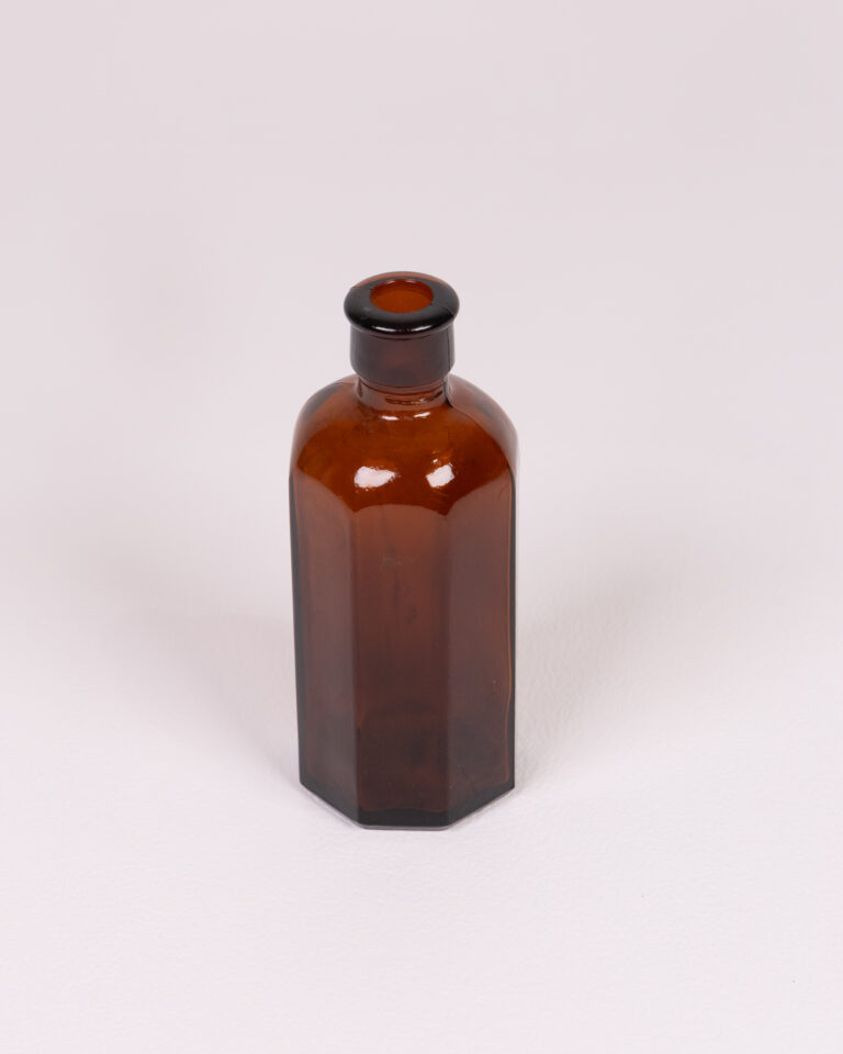 Vintage Brown Glass Bottle with Octagonal Shape