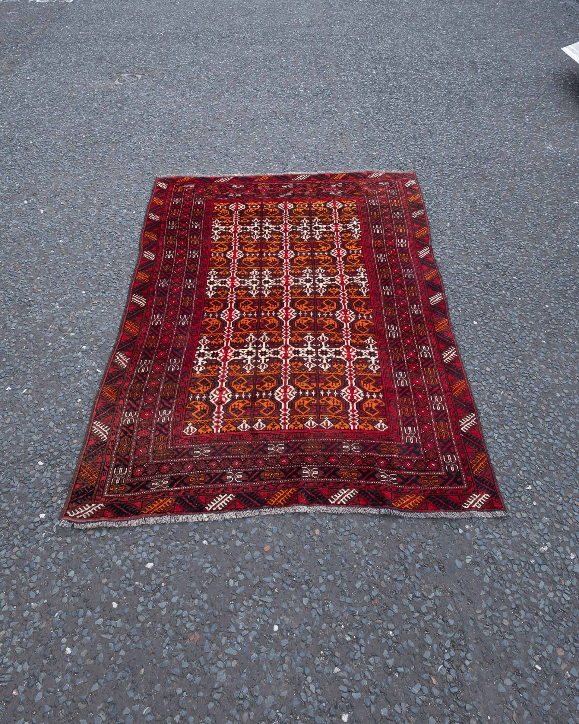 Vintage Red Afghan Rug with Geometric Pattern JR7