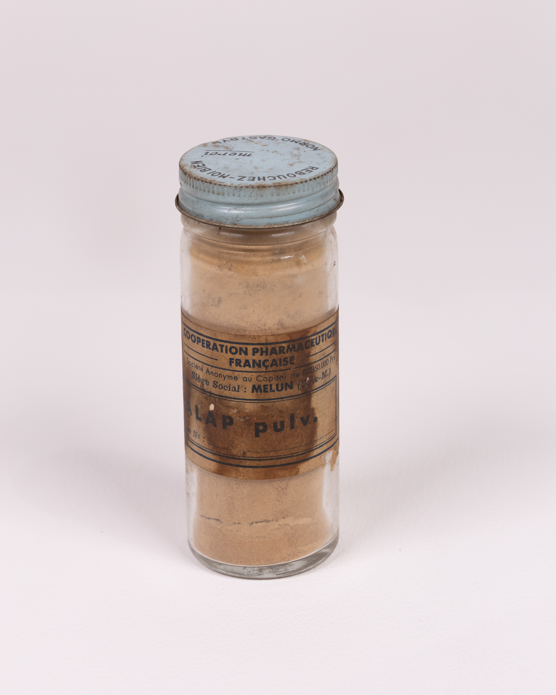 Vintage French Glass Pharmaceutical Bottle with Jalap Pulvis