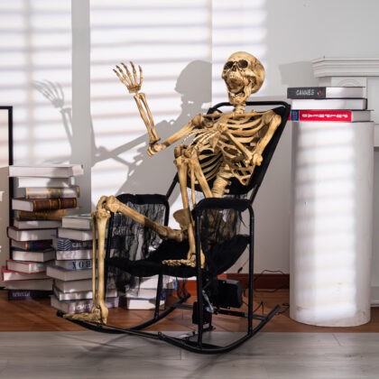 Animated Halloween Prop Skeleton in Rocking Chair with Sound