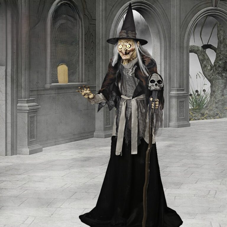 Lunging Haggard Witch Halloween Decoration with Skull Staff