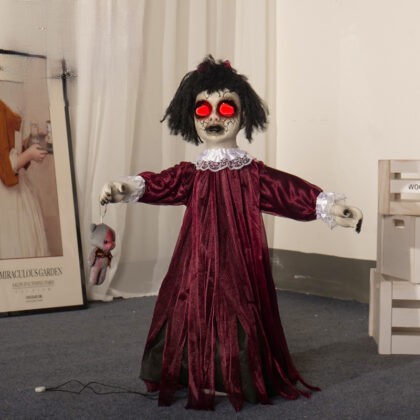 Animated Halloween Doll with Red Glowing Eyes