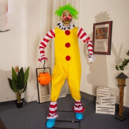 Animatronic Killer Clown Halloween Decoration with Light Up Eyes