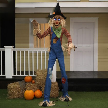 Animated Towering Scarecrow with Light Up Eyes Halloween Prop