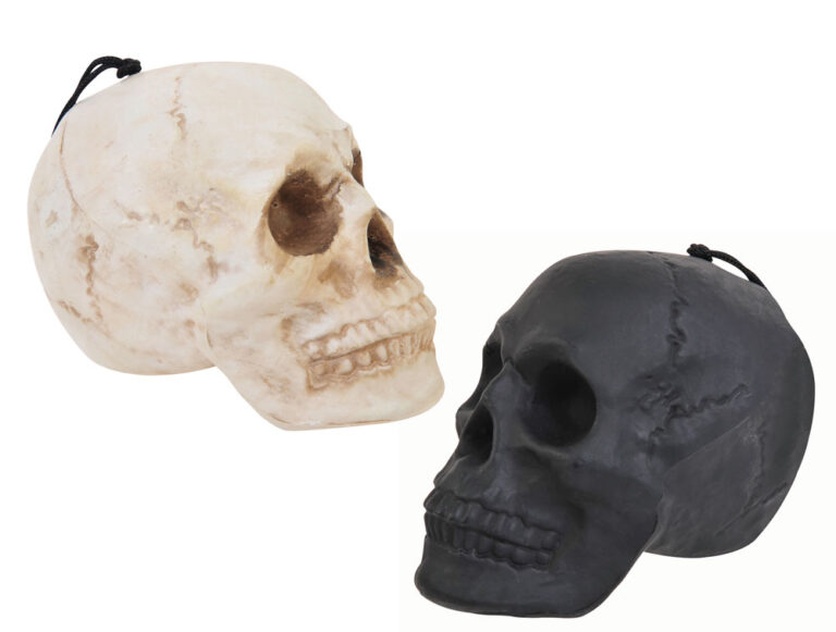 Plastic Skull Ornament with Hanging Cord in Black or White