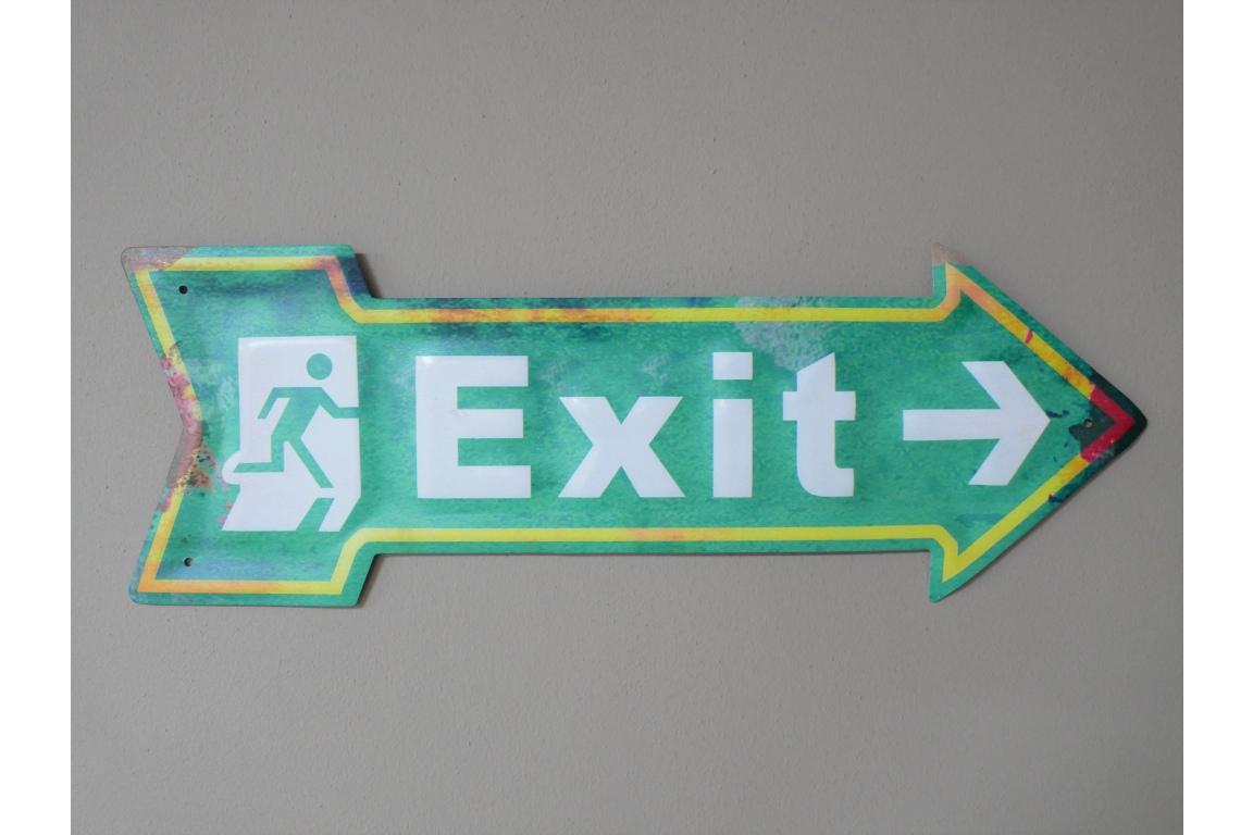 Vintage Style Green Enamel Exit Sign with Arrow