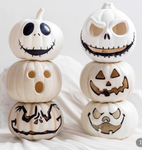 White Halloween Pair of Stacked Pumpkin Decorations