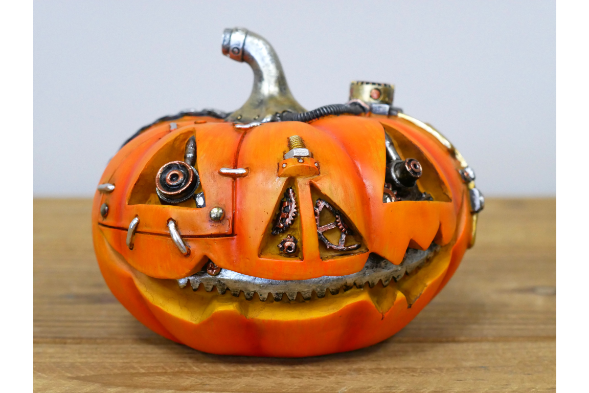 Steampunk Style Orange Plastic Pumpkin with Metal Accents