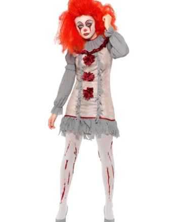 Vintage Clown Lady Costume in Grey & Red