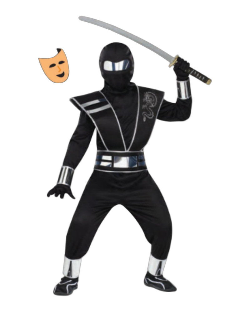Silver Mirrored Ninja Child Costume in Black (M)