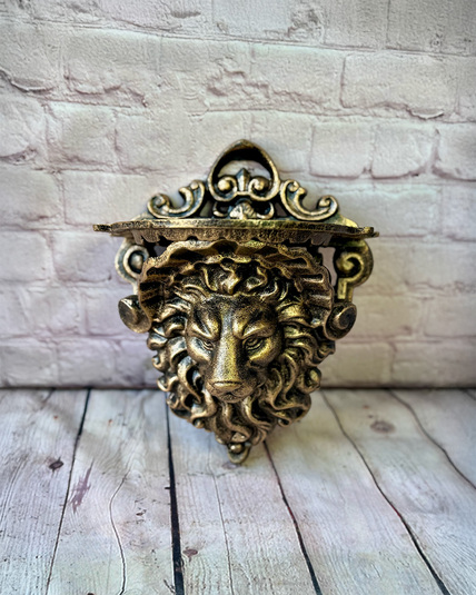 Antique Bronze Cast Iron Lion Head Plant Stand with Latticework