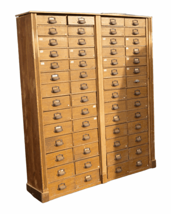 Early 1900s Scumbled Pine Bank of 56 Drawers