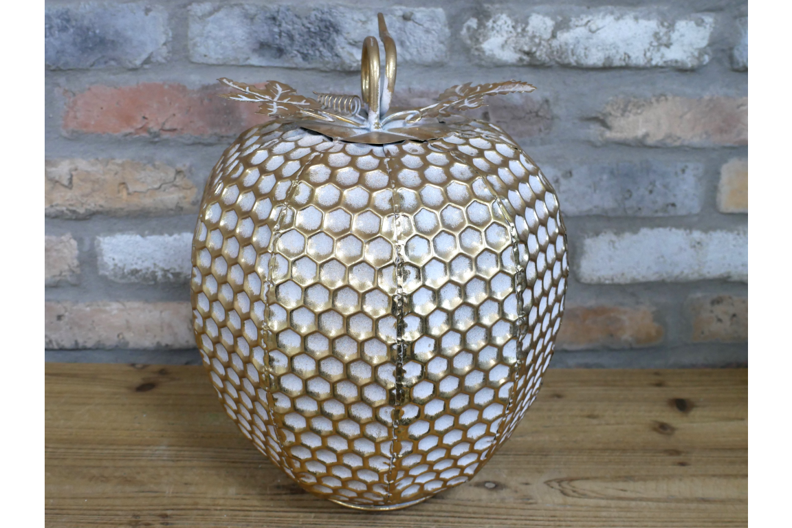 Metal Pumpkin Ornament with Gold Finish