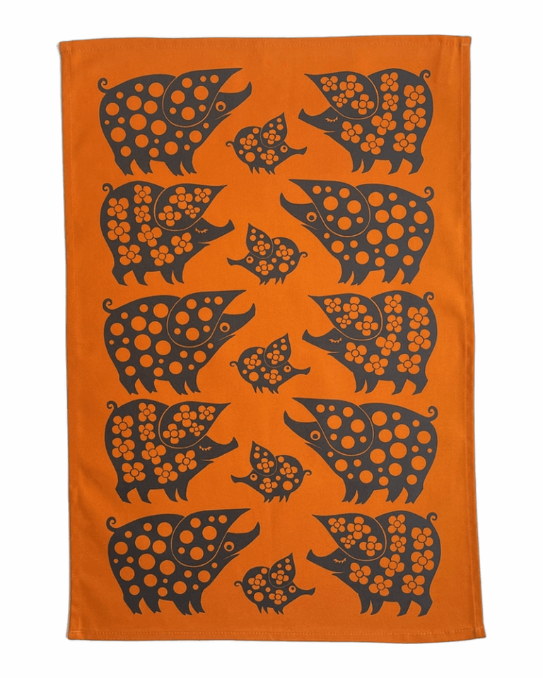 Hornsea Tea Towel - Piggie Orange