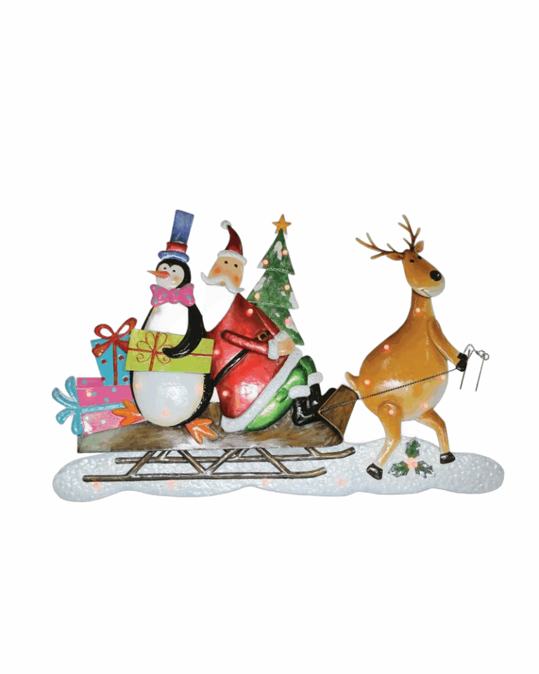 Reindeer Pulling Sleigh Metal Decoration
