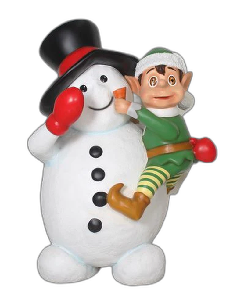 Santa Elf and Snowman Statue