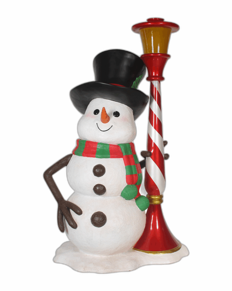 Snowman with Lamp Post Statue