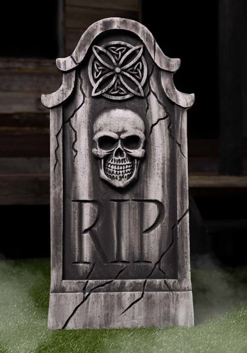 Halloween Tombstone Decoration with Skull and RIP Detail 91cm
