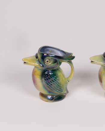 Vintage Ceramic Kookaburra Bird Creamers,  Iridescent Glazed Pitchers