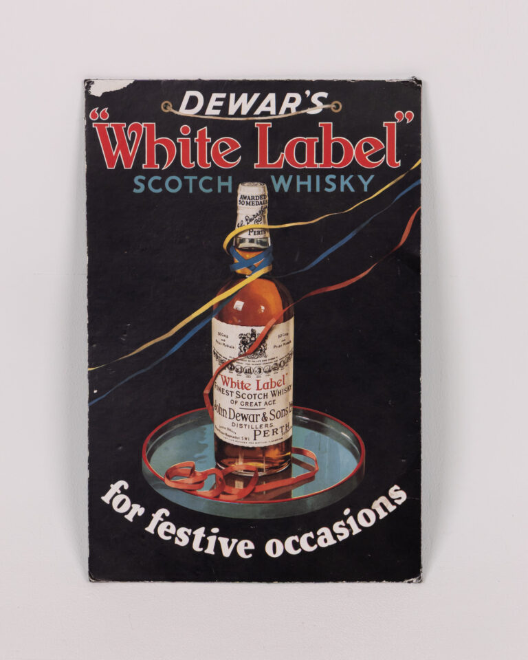 Vintage Dewar's White Label Scotch Whisky Advert on Board