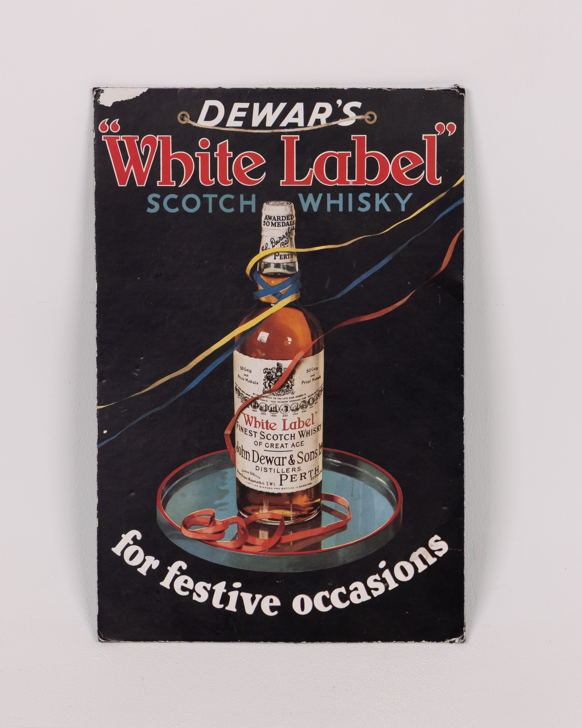 Vintage Dewar’s White Label Scotch Whisky Advert on Board