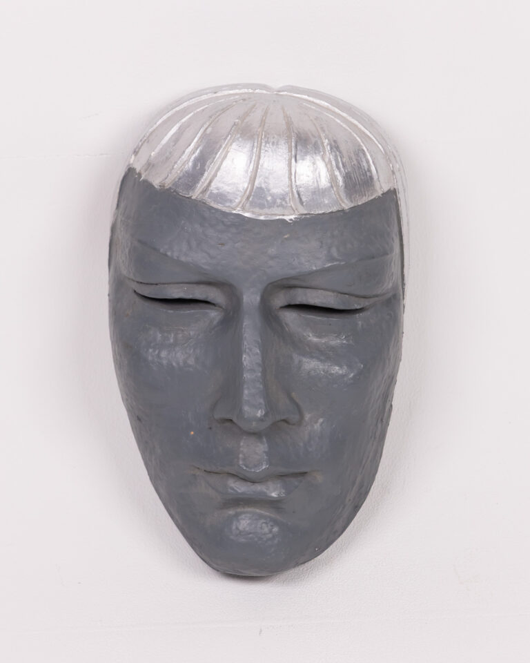 Grey Plastic Wall Mask with Silver Hair