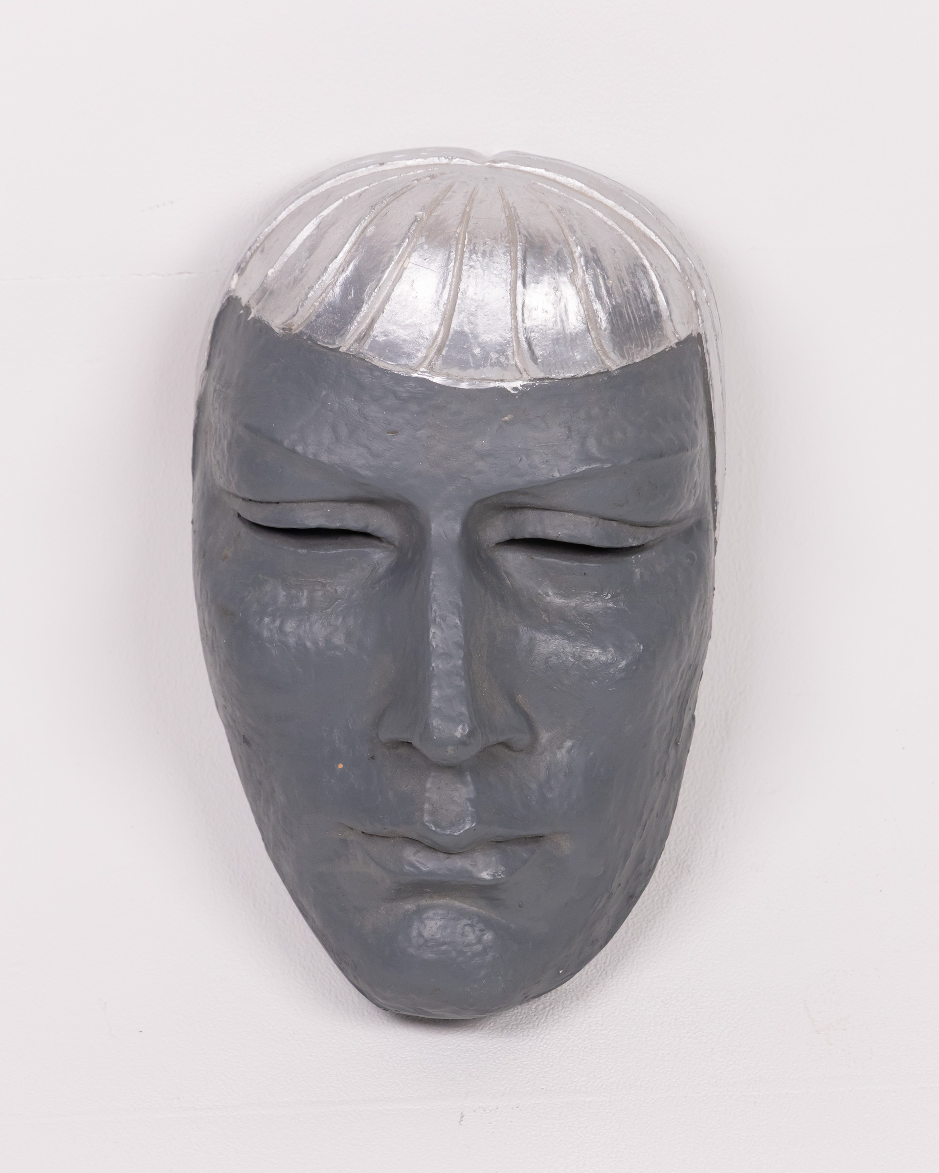Grey Plastic Wall Mask with Silver Hair