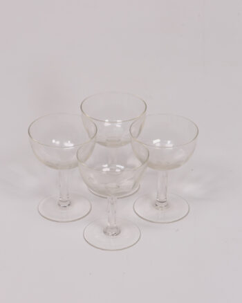 Set of Four Clear Glass Champagne Coupes