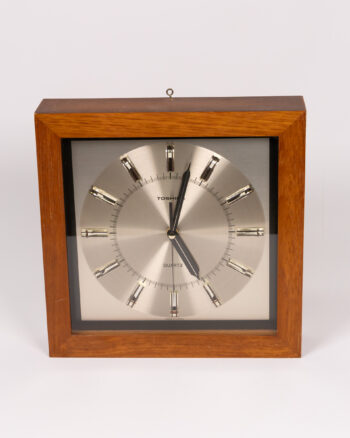 Vintage 1970s Toshiba Wood Quartz Clock with Silver Face