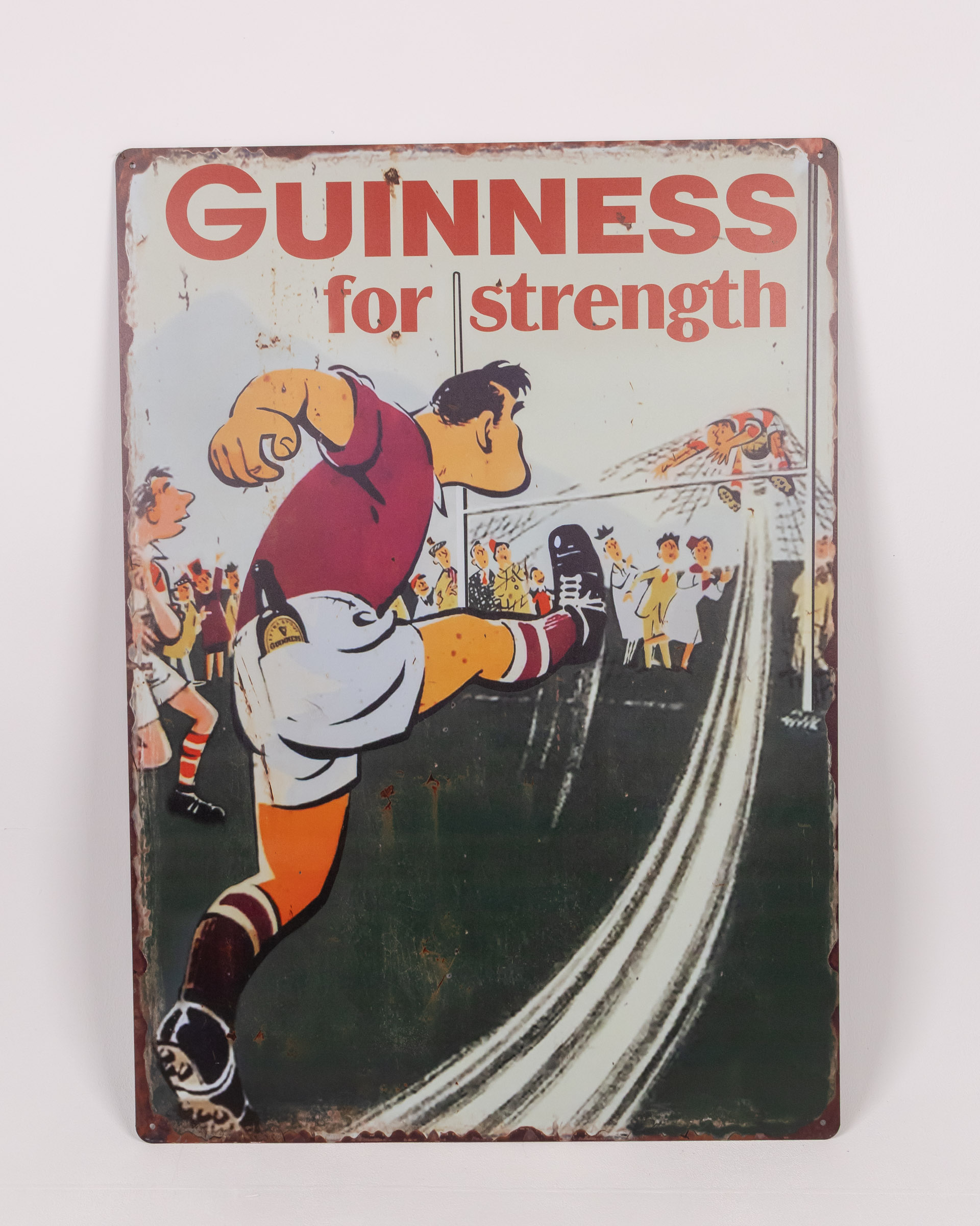 Vintage Guinness Enamel Sign with Rugby Player