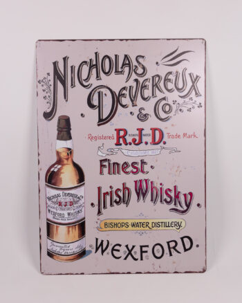 Nicholas Devereux Irish Whisky Metal Advertising Sign