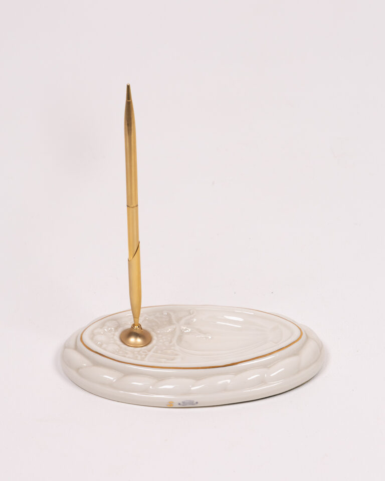 Belleek Porcelain Pen Holder with Gold Pen