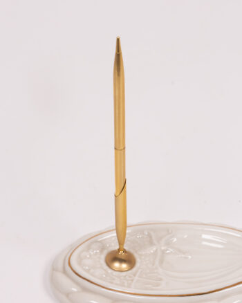 Belleek Porcelain Pen Holder with Gold Pen
