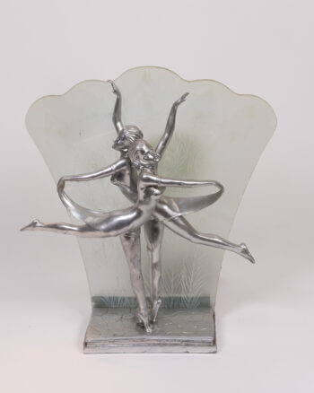 Art Deco Metal Lamp with Frosted Glass Shade
