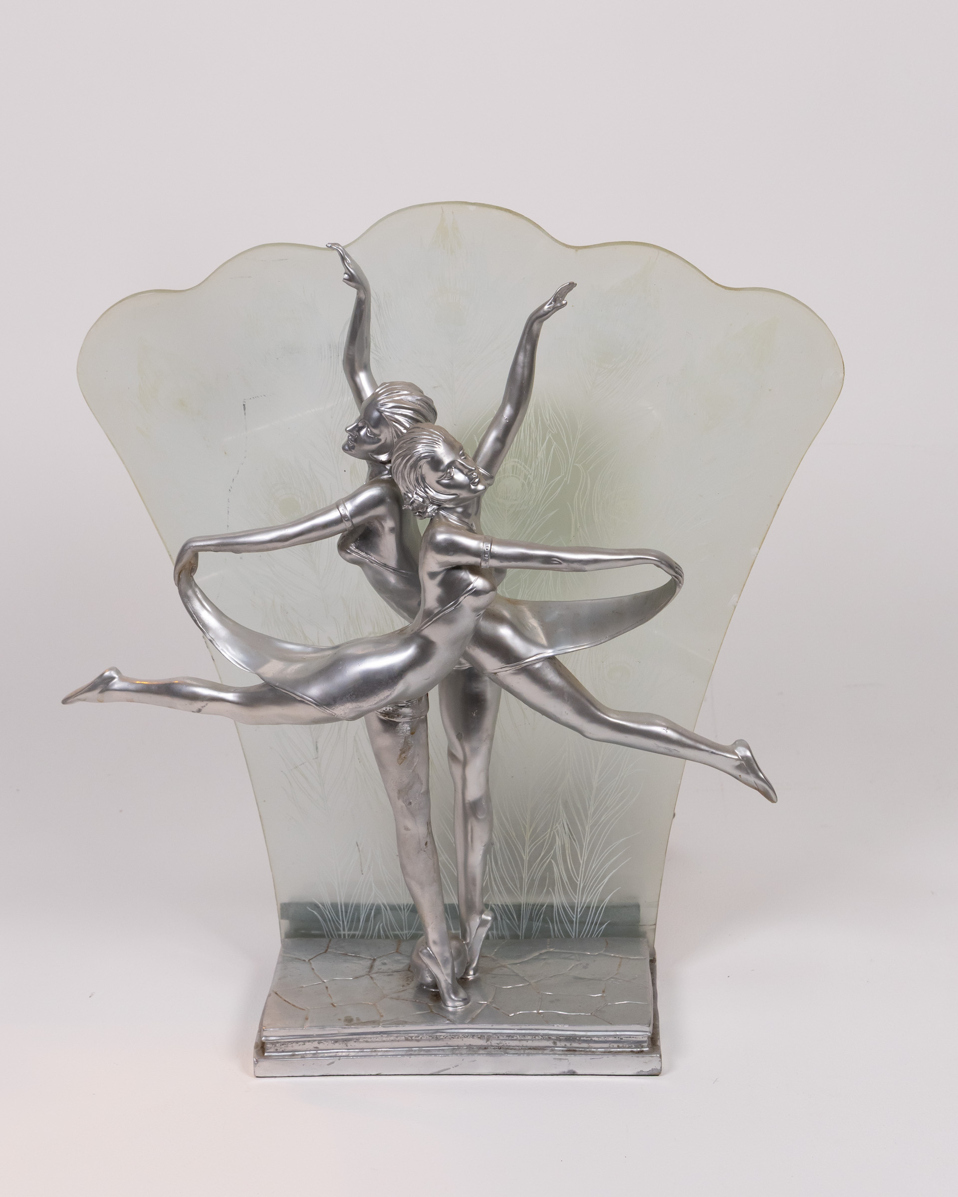 Art Deco Metal Lamp with Frosted Glass Shade