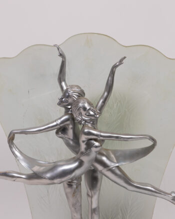 Art Deco Metal Lamp with Frosted Glass Shade