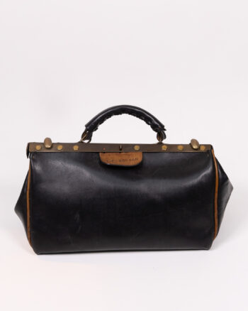 Vintage Leather Gladstone Bag with Brass Hardware