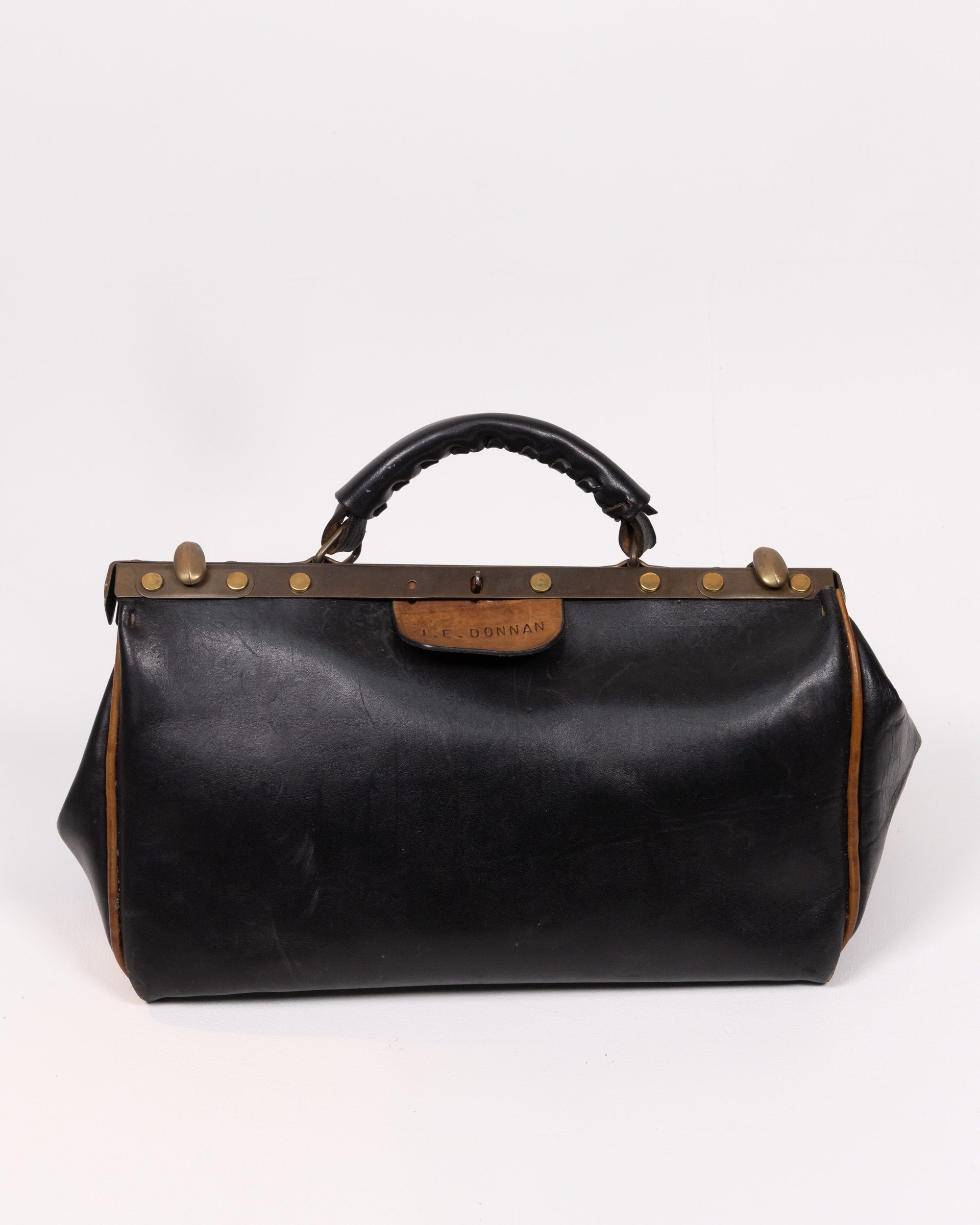 Vintage Leather Gladstone Bag with Brass Hardware