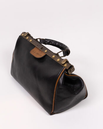 Vintage Leather Gladstone Bag with Brass Hardware