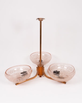 Vintage Pink Glass Chandelier with Three Bowls