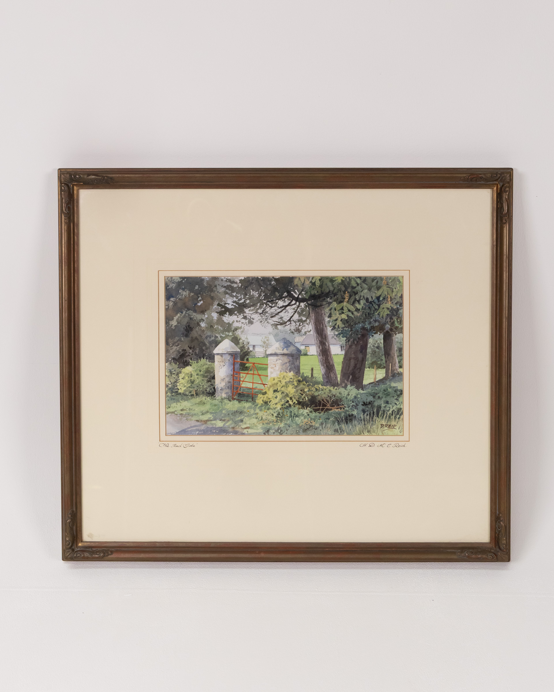 Framed Watercolour Painting, Irish Landscape with Gate