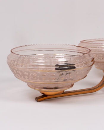 Vintage Pink Glass Chandelier with Three Bowls